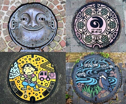 Oriental art of the manhole cover in public streets of Japan